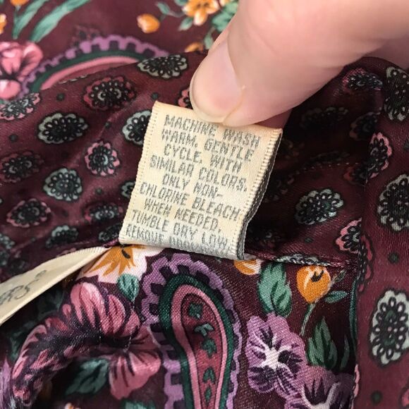 Partners Mervyns Vintage 80s Burgundy Green Silky Satin Paisley Night Shirt sz L - Picture 11 of 11